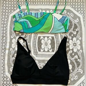 Aerie Bikini Bathing Suit Lot of 2 Black & Green Blue Pattern Removable Straps